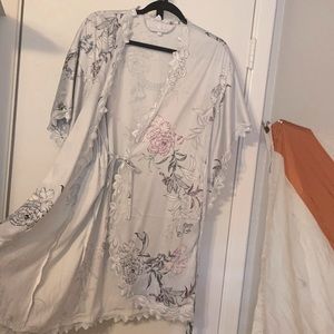 Silky pale blue floral robe